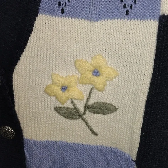 Vintage Northern Reflections Floral Embroidered Patchwork Cotton Blend Vest Knit - Picture 5 of 7